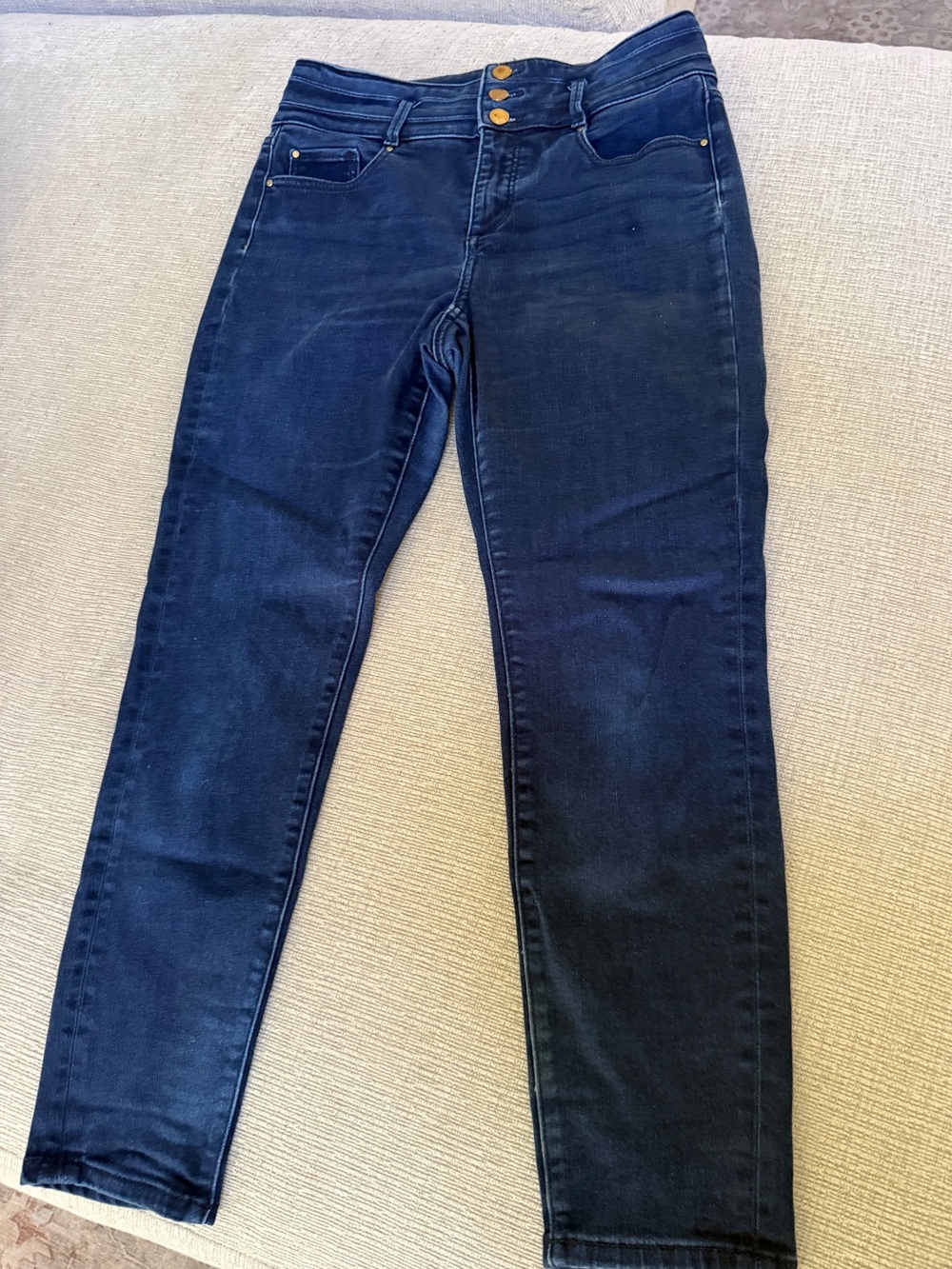 Ann Taylor Navy Skinny Jeans with Triple Button Waist